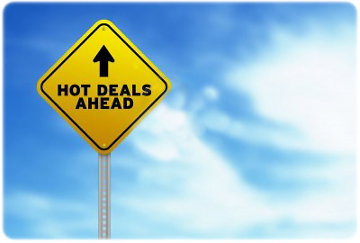 Traffic sign showing hot deals ahead