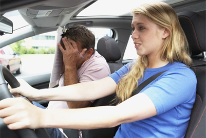 Girl in car preparing for her Florida learner's permit exam